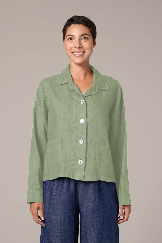 Solid Linen Cropped Jacket