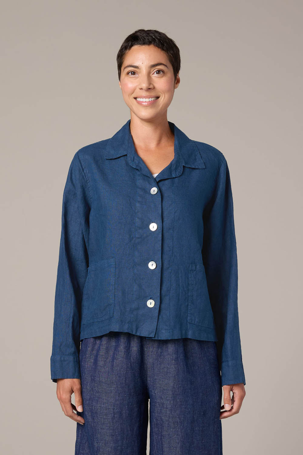 Solid Linen Cropped Jacket