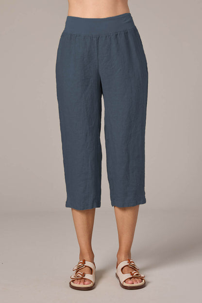 Solid Linen Capri Pants