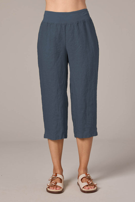 Solid Linen Capri Pants