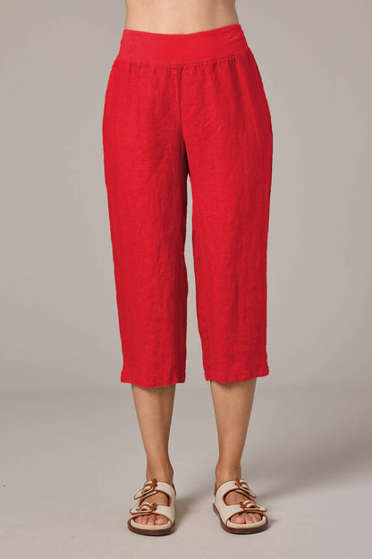Solid Linen Capri Pants
