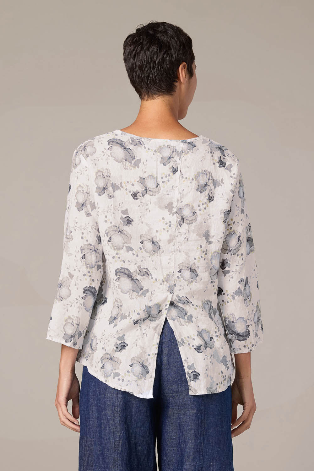 Leoni Floral Split Back Linen Top