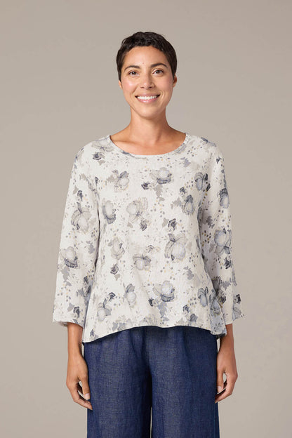 Leoni Floral Split Back Linen Top