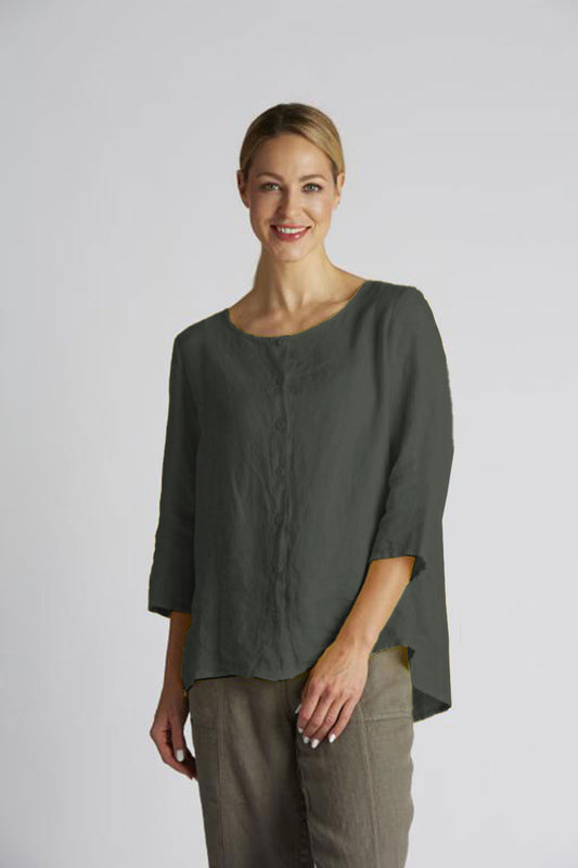 Yellow Label Linen Boxy Jacket Eucalyptus Green