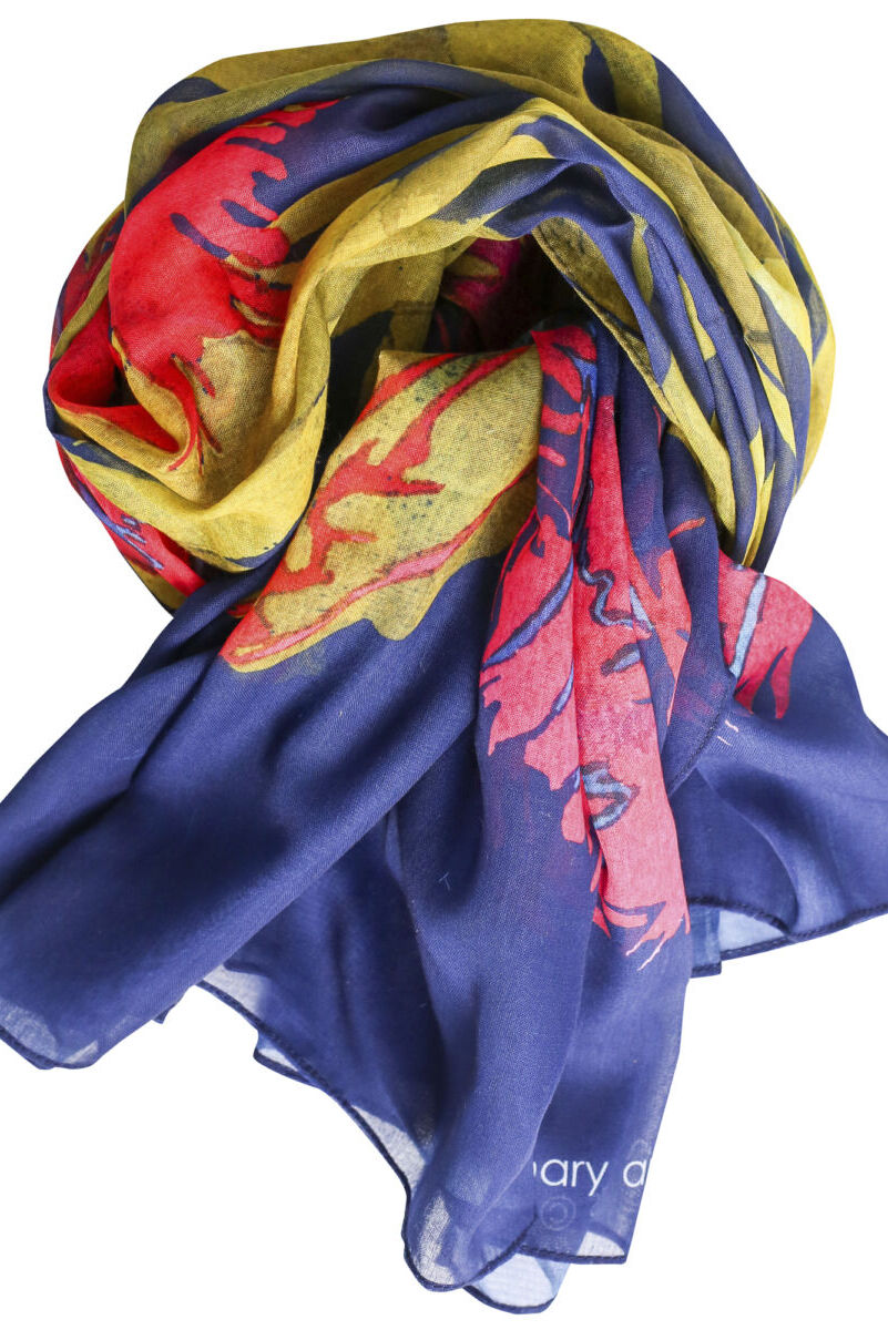 Mary Ann Rogers Black Parrot Tulip Scarf Blue