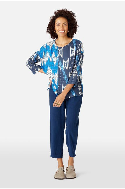 Sahara Mixed Ikat Print Top Blue