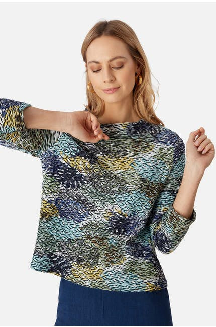 Sahara Ripple Jersey Funnel Neck Top Multi