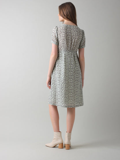 Indi & Cold Floral Print Midi Dress Cyan
