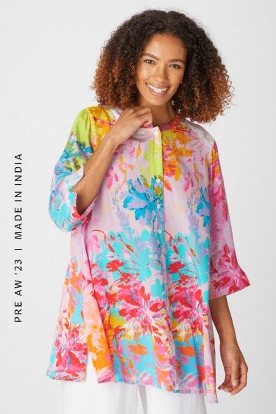 Sahara Flower Canvas Print Shirt Pink
