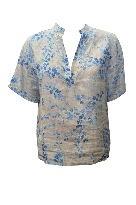 Printed Linen V-Neck T-Shirt