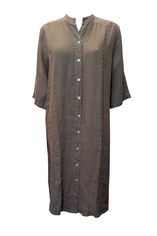 Grandad Collar Linen Long Shirt