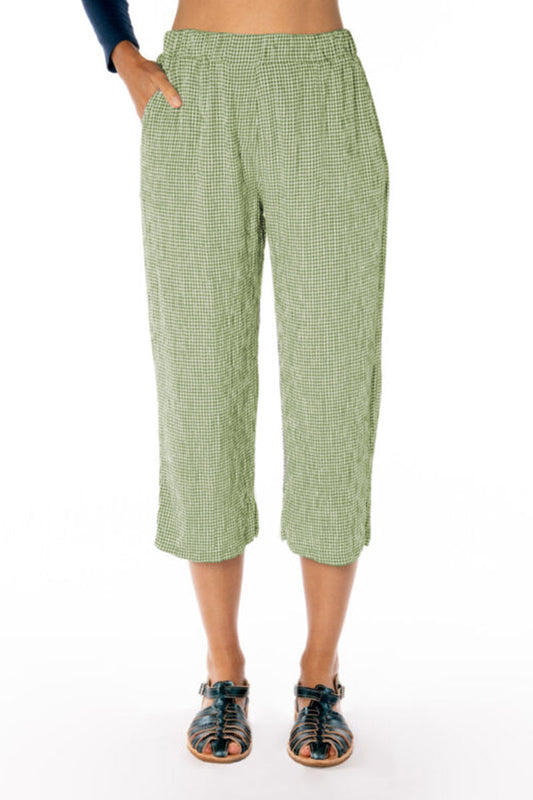Cut Loose Crinkle Check Easy Crop Trousers Seaweed Green
