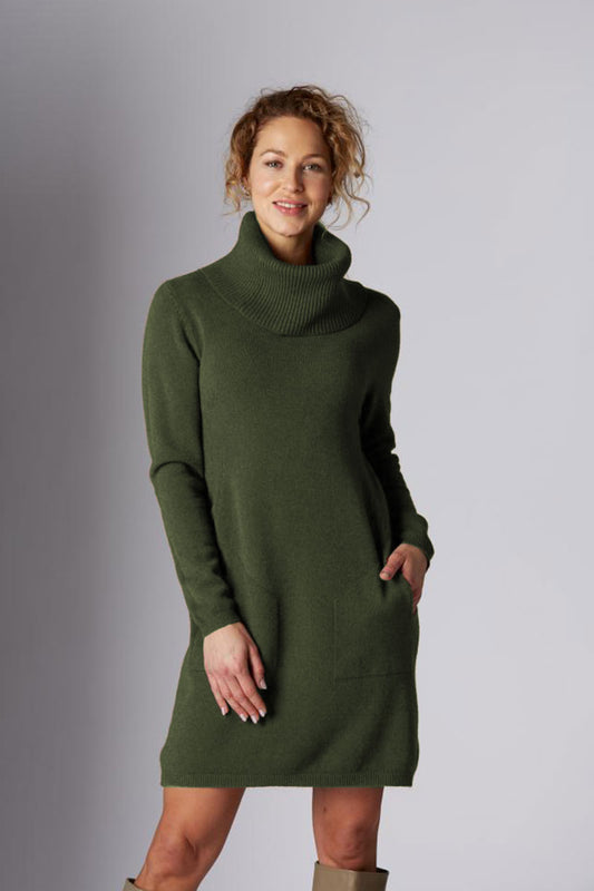 Yellow Label Roll Neck Knitted Dress Dark Olive