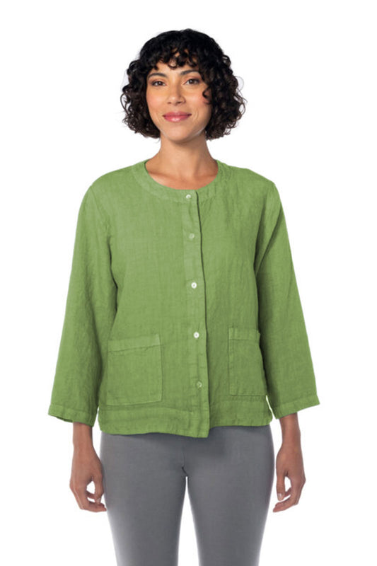 Cut Loose Cropped Linen Jacket Meadow Green