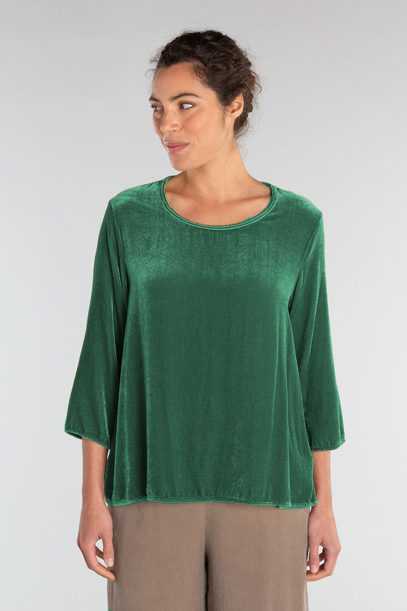 Cut Loose Velvet 3/4 Sleeve A-line Top Tranquil Green