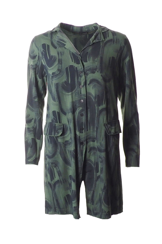 Grizas Abstract Swirl Cotton 71262 Long Jacket Green Green