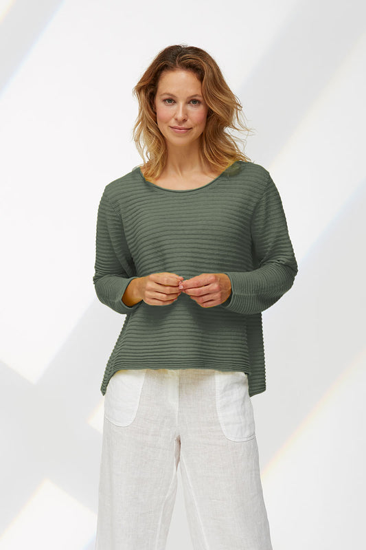 Yellow Label Ribbed Round Neck Sweater Eucalyptus Green