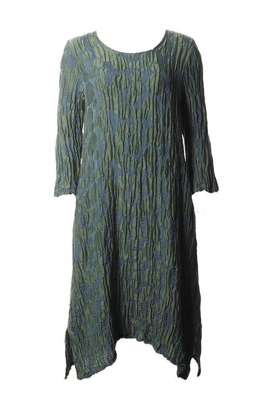 Grizas Bubble Crinkle Silk 91052 Shift Dress Green Green