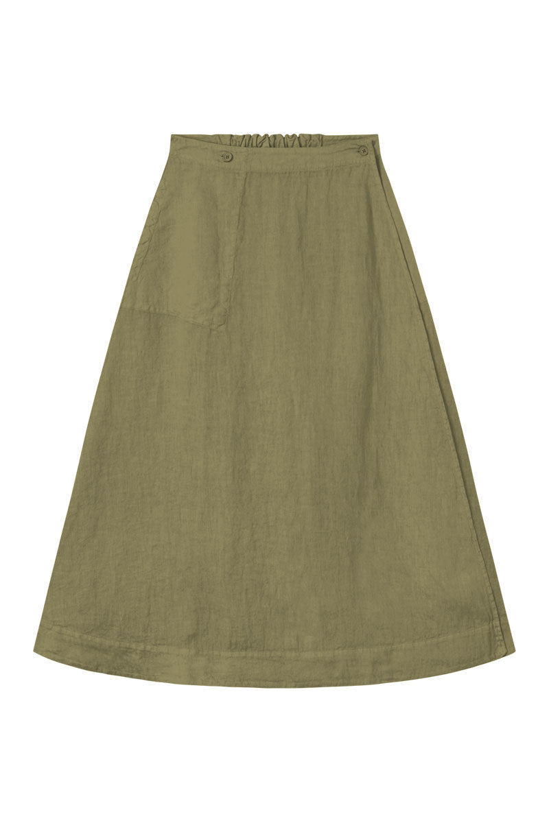 By Basics Long Wrap Around Skirt Capers Green