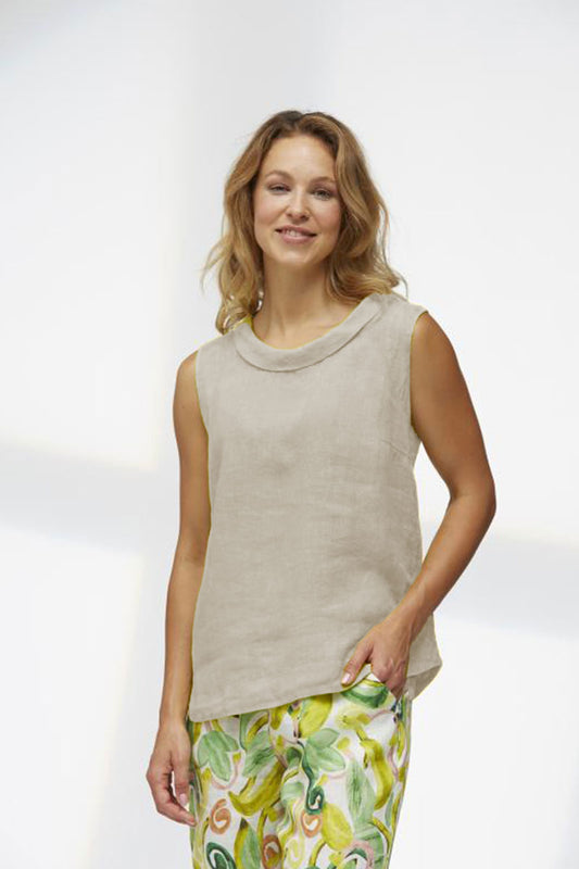 Yellow Label Linen Collar Top Grey Grey