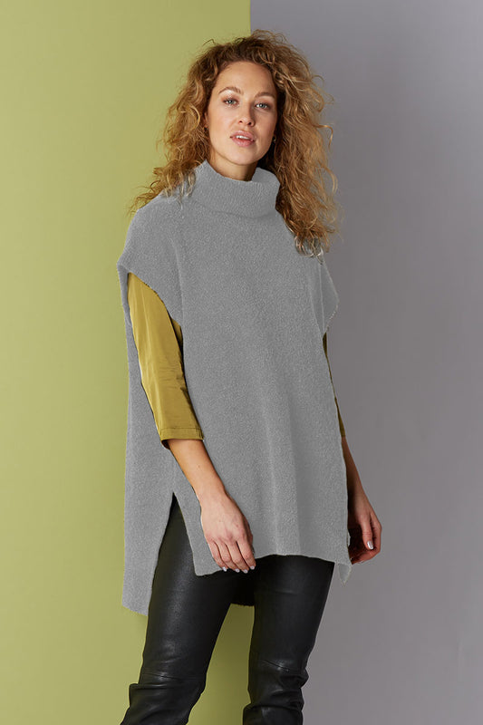 Yellow Label Oversized Roll Neck Tank Top Grey Melange