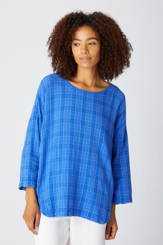 Sahara Voile Check Boxy Top Periwinkle