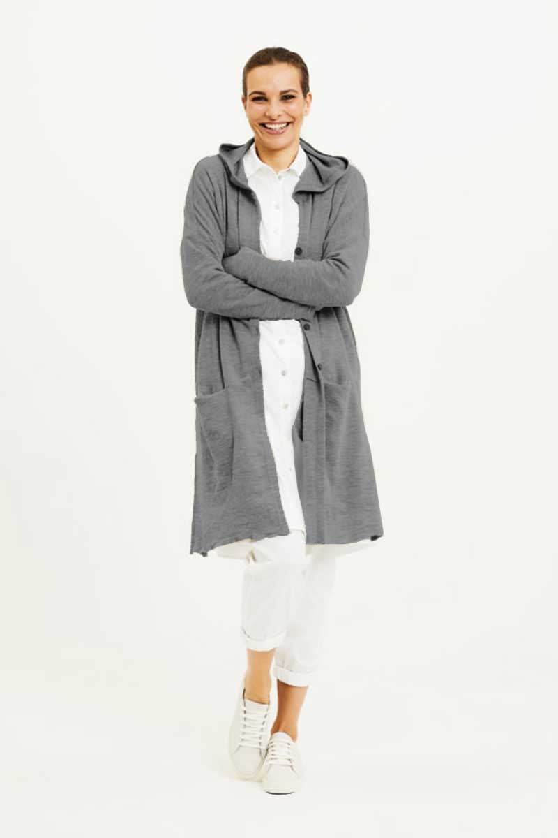 By Basics Blusbar Loose Hooded Cardigan Steel