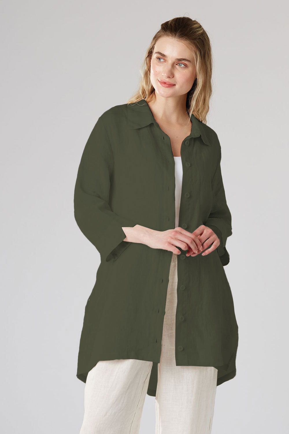 Yellow Label Linen 1488 Coat Olive