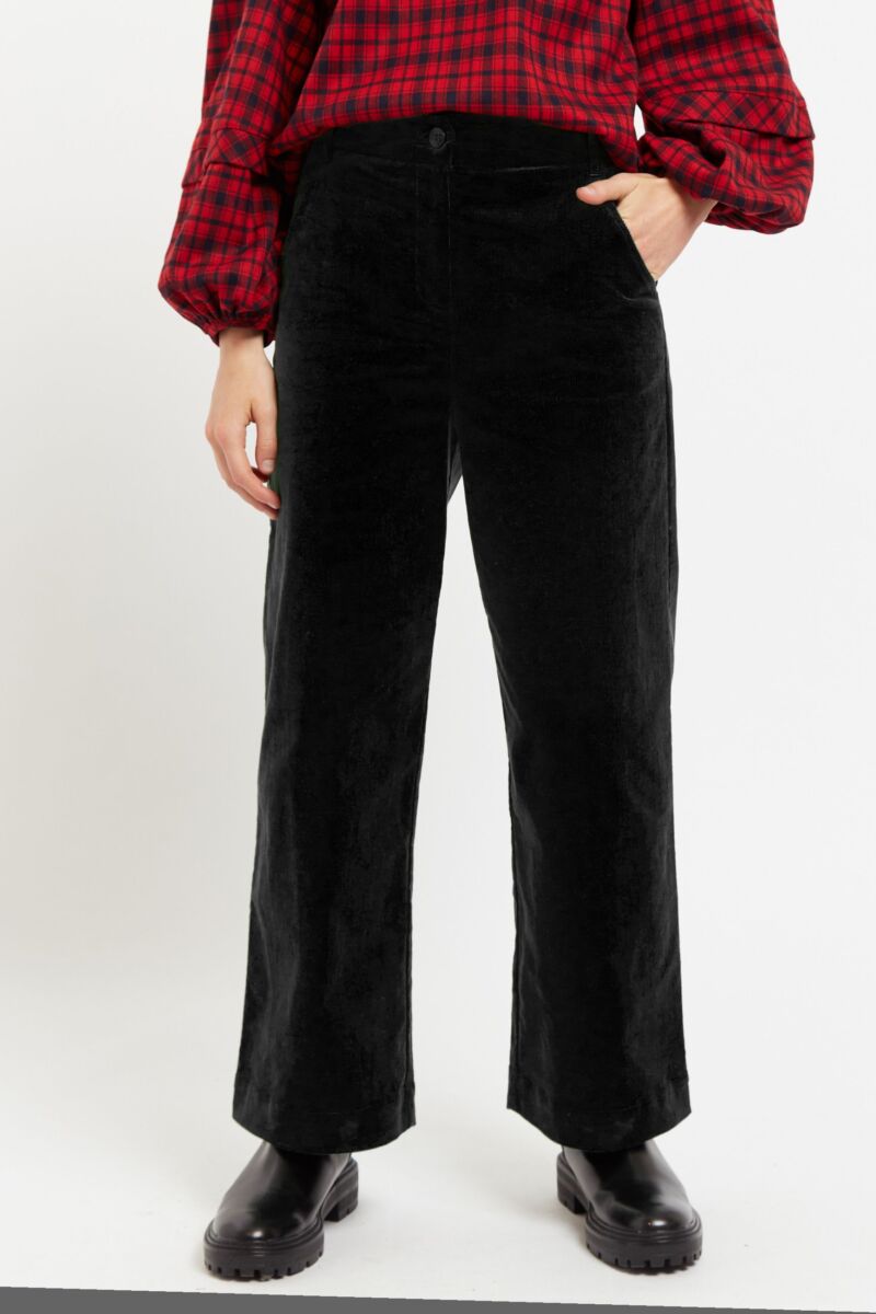 Louche Tim Cord Straight Leg Trousers Black