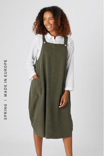 Sahara Fluid Twill Pinafore Dress Khaki Green