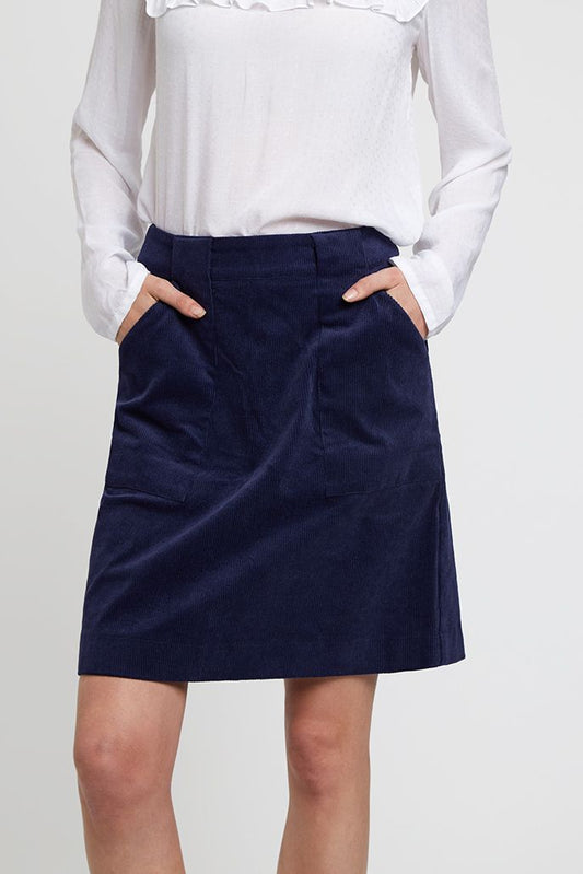 Louche Kris Cord Carpenter Aline Skirt Blue