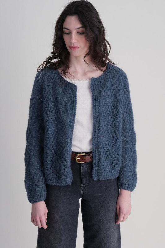 Bibico Hand Knitted Smoked Blue Cardigan Blue
