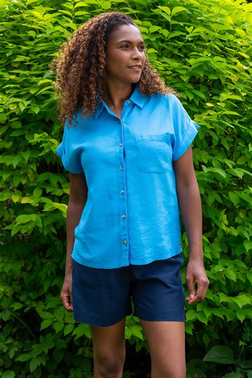 Lily and Me Sky Shirt Linen Blend Blue