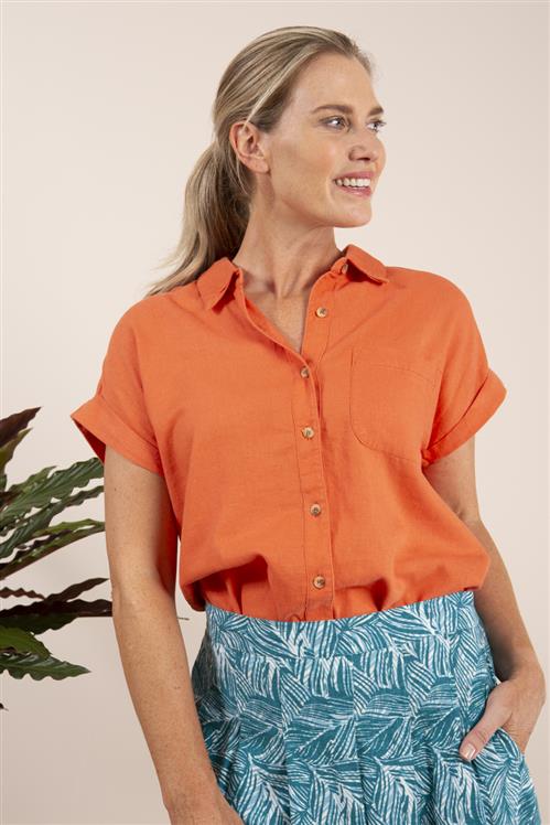 Lily and Me Sky Shirt Linen Blend Orange