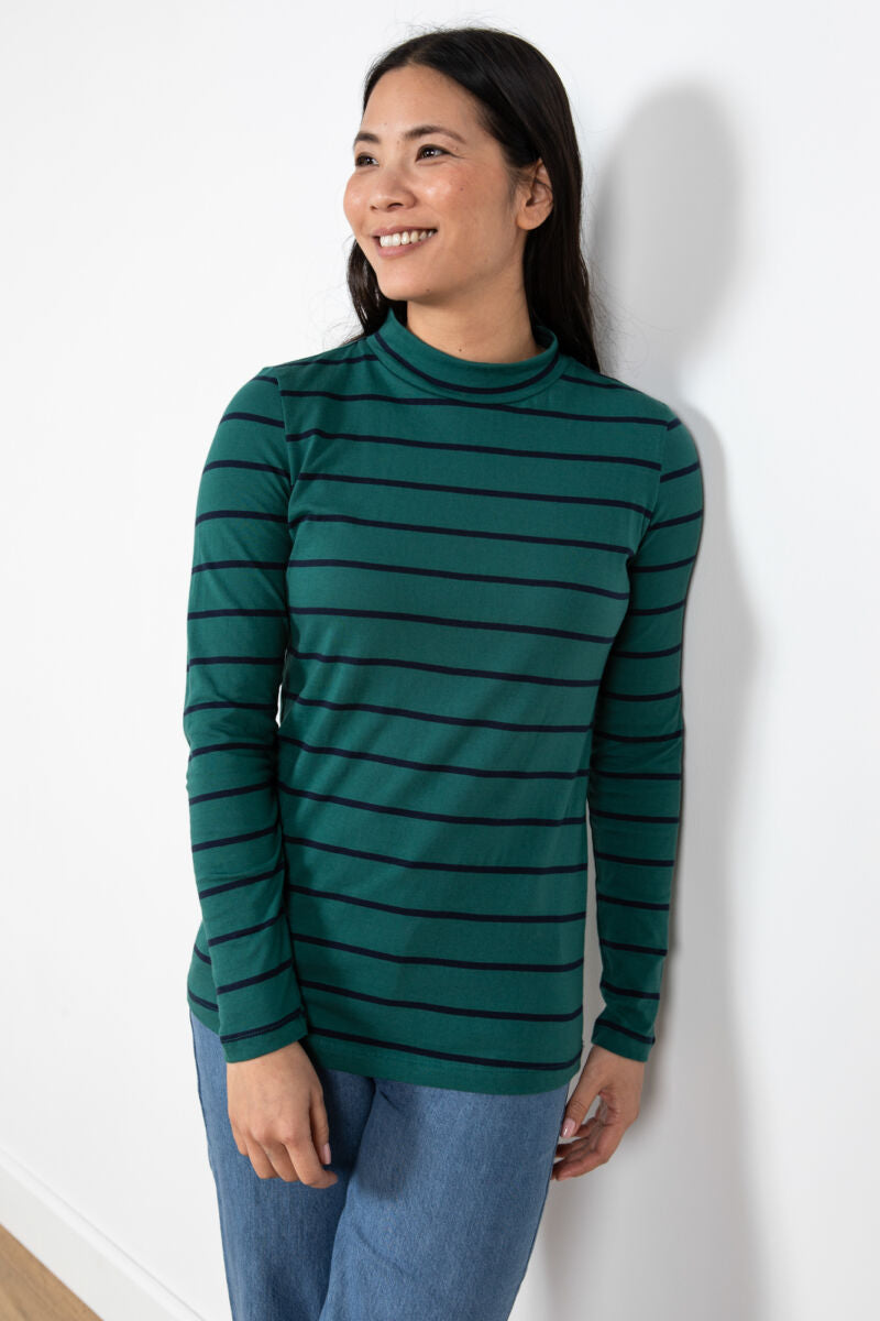 Lily and Me Two Colour Stripe Turtle Neck Green