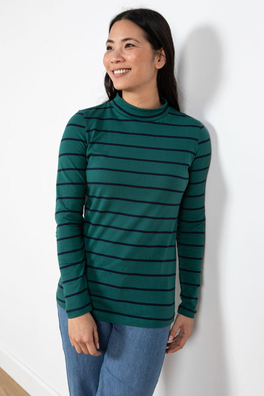 Lily and Me Two Colour Stripe Turtle Neck Green Green