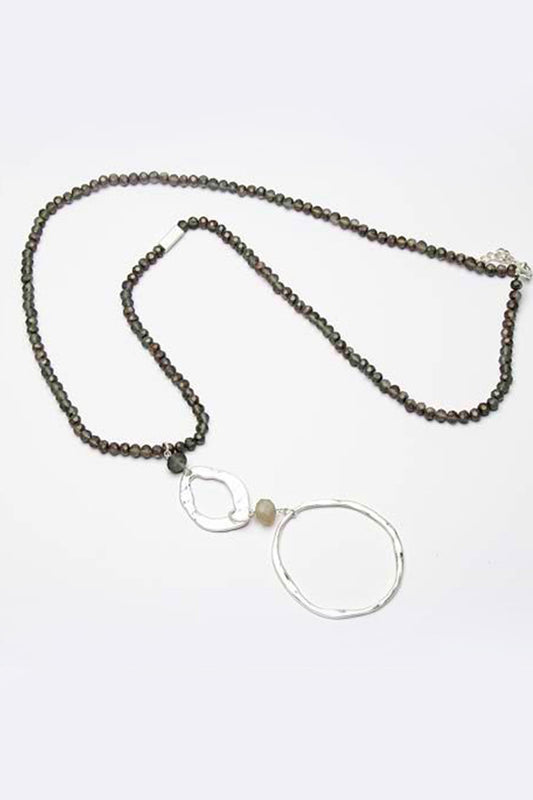 Eliza Gracious Matt Beaded Twin Pendant Necklace Silver