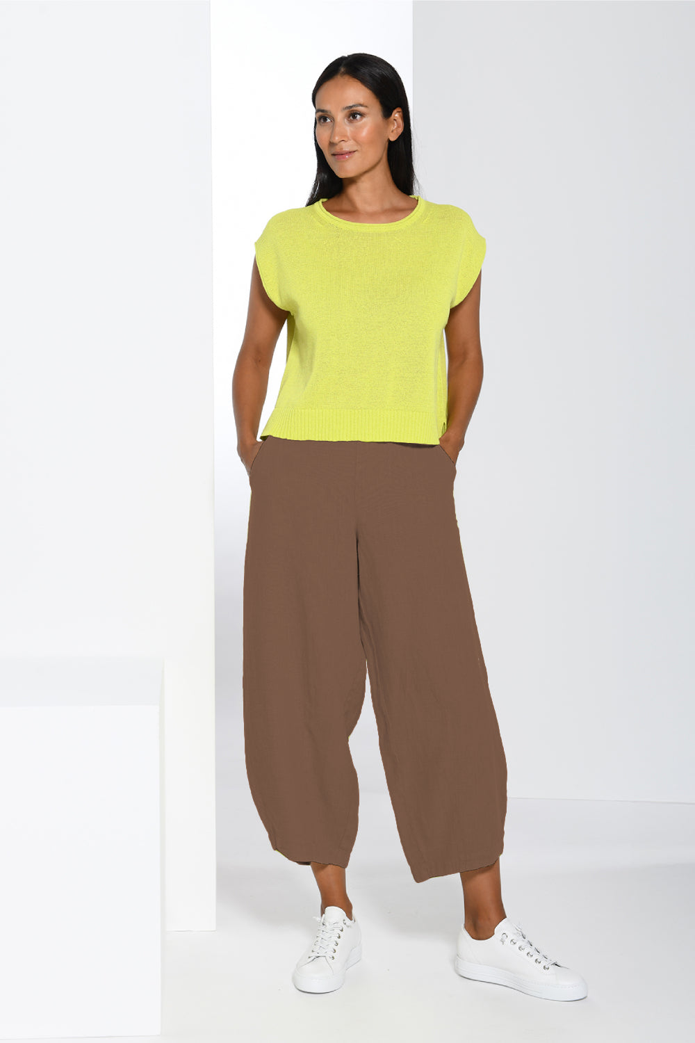 Linen Bubble Back Seam Trousers
