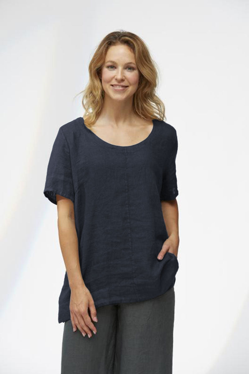 Yellow Label Short Sleeve Blouse Navy Blue