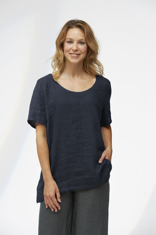 Yellow Label Short Sleeve Blouse Navy Blue
