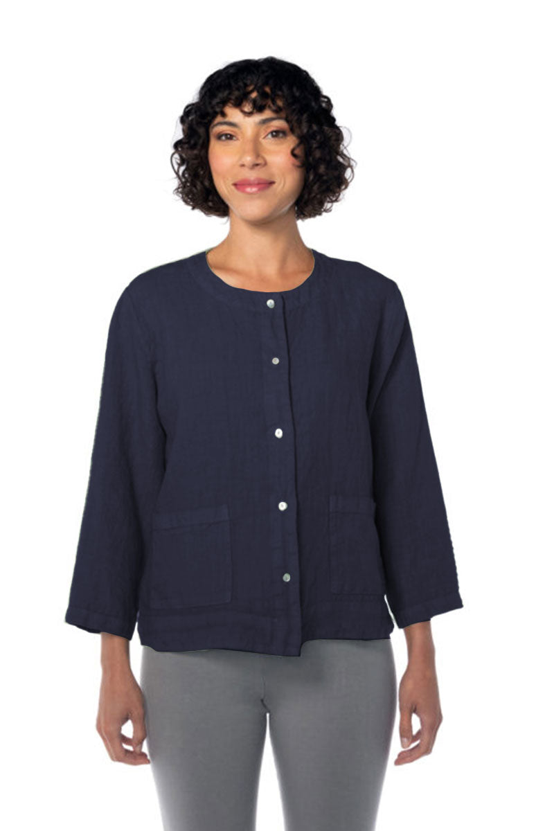 Cut Loose Cropped Linen Jacket Nightsky Blue