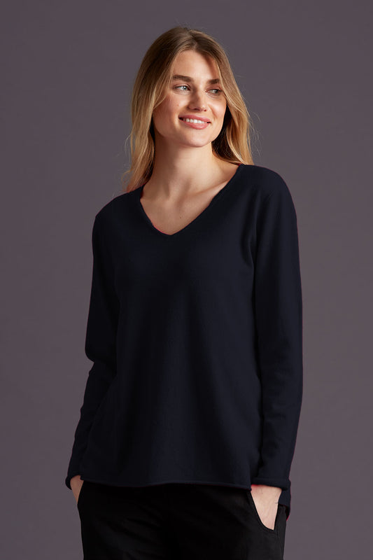 Yellow Label Basic V Neck Sweater Night Blue