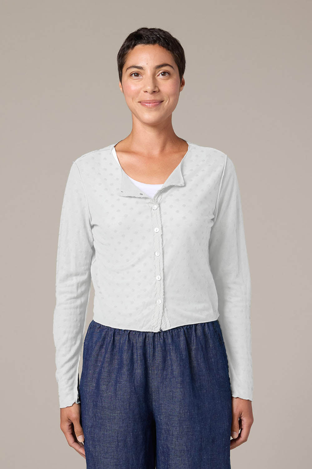 Mesh Dot Crop Cardigan