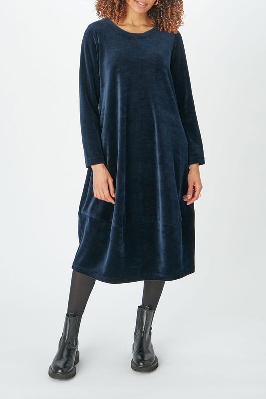 Sahara Velvet Jersey Bubble Hem Dress Night Blue