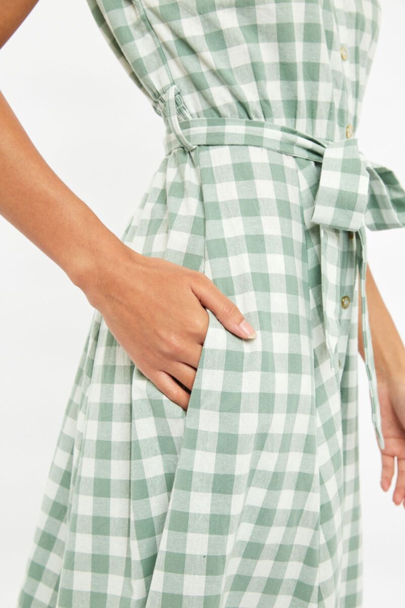 Louche Fleur Picnic Check Shirt Dress Green