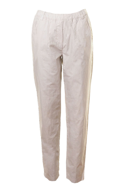 Yellow Label Cotton Pants Plain Pebble Beige