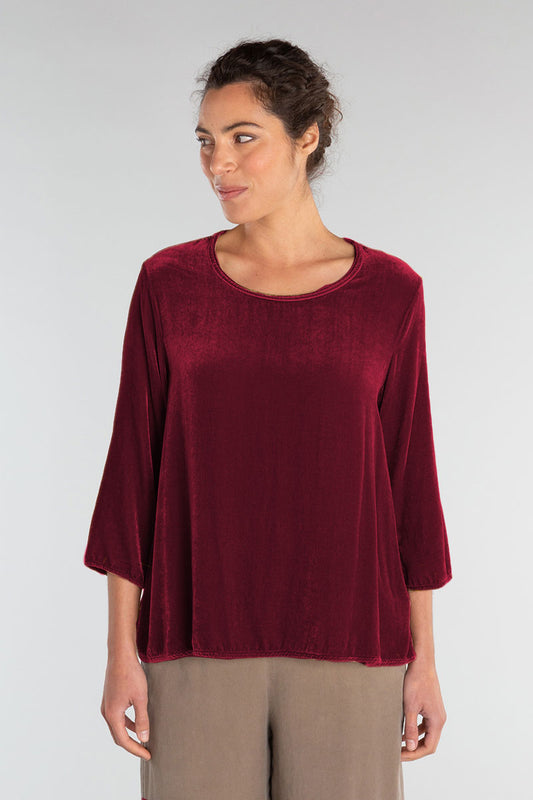 Cut Loose Velvet 3/4 Sleeve A-line Top Gladiola Pink