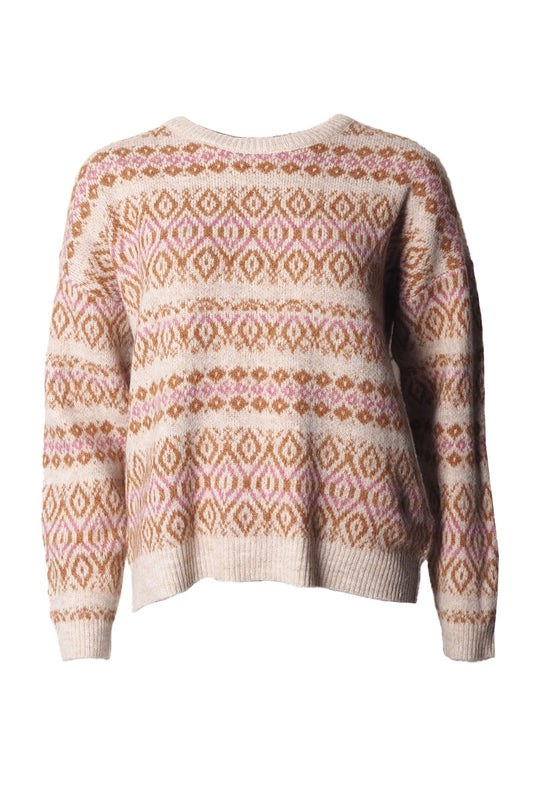 Ichi Povoke Stripe Jumper Oatmeal Pattern Off-White