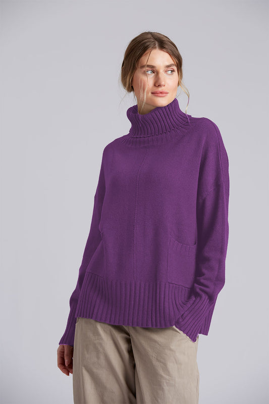 Yellow Label Roll Neck Sweater With Pockets Purple Purple