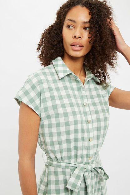 Louche Fleur Picnic Check Shirt Dress Green